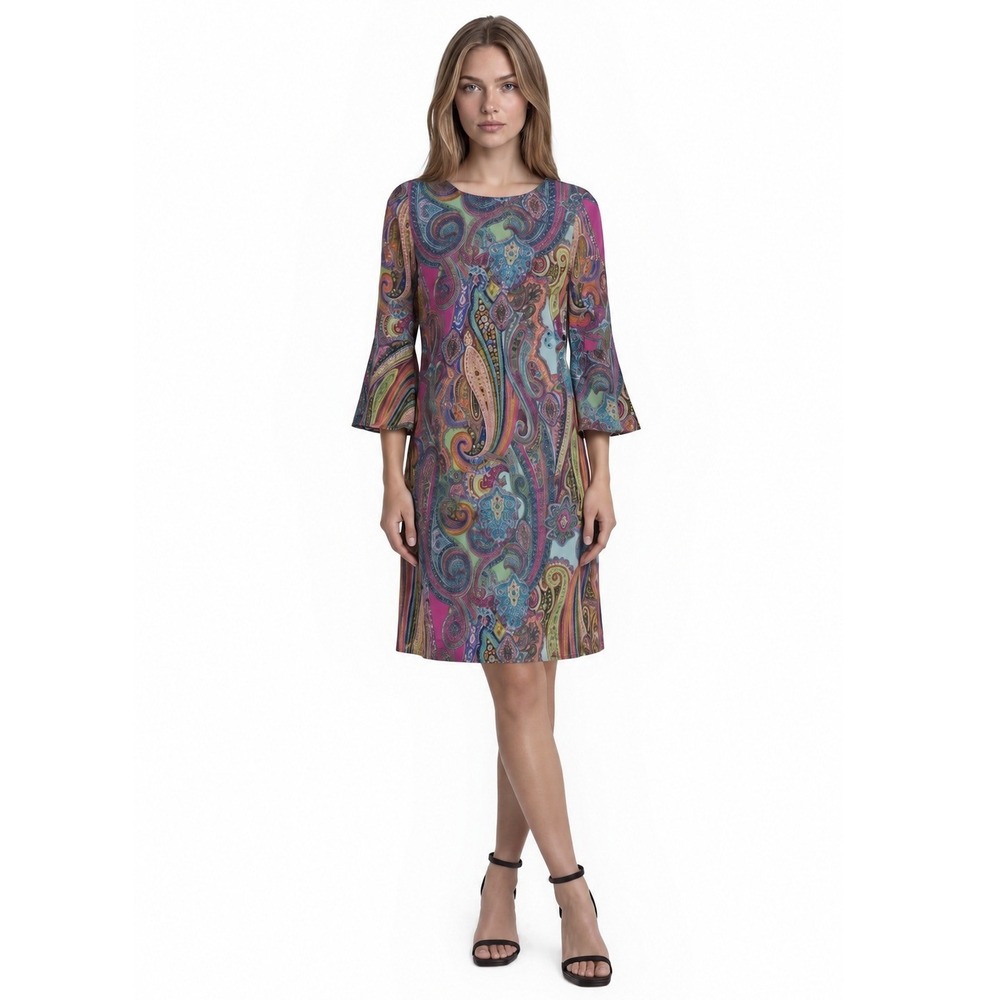 NEW Tommy Hilfiger Pink Paisley Dress Women's Size 6 Bell Sleeve Sheath